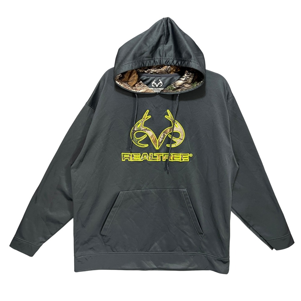 Realtree Buckhorn River Mens XL Hoodie Black Camo Logo Performance Sweatshirt